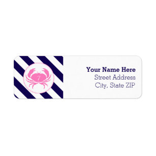 Pink Crab Nautical Birthday Address Label