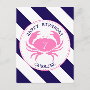 Pink Crab Nautical Birthday Invitation