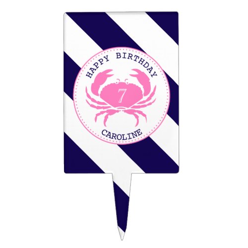 Pink Crab Nautical Birthday Party Cake Topper