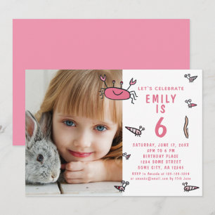 Pink Crab Sea Animals Girl Photo Birthday Invitation