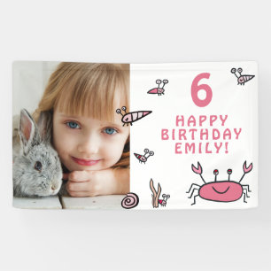 Pink Crab Sea Animals Shell Girl Photo Birthday Banner
