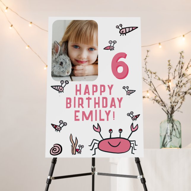 Pink Crab Sea Animals Shell Girl Photo Birthday Foam Board (In Situ (Stand))