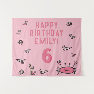 Pink Crab Sea Animals Shell Girl Photo Birthday Tapestry