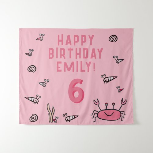 Pink Crab Sea Animals Shell Girl Photo Birthday Tapestry