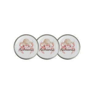 Pink Crab with Hat Monogram Golf Ball Marker