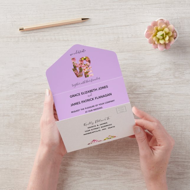 Pink Crabapples Blossoms All in One Wedding Invite (Video)