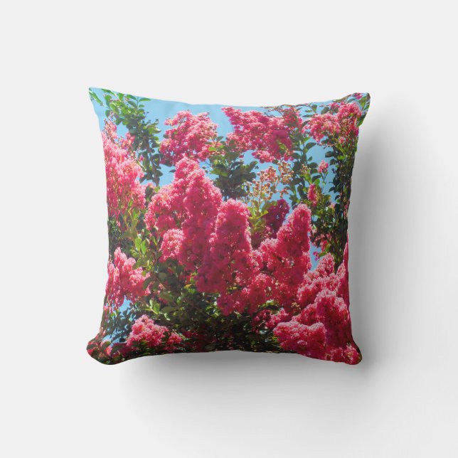 Pink Crape Myrtle Tree Flowers Photography Outdoor Pillow (Front)