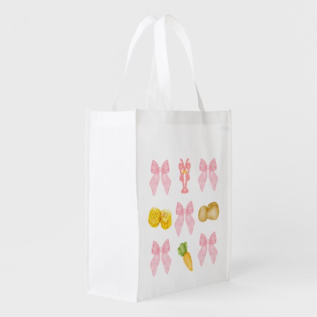 Pink Crawfish Boil Seafood Party pastel Grocery Bag (Back Side)