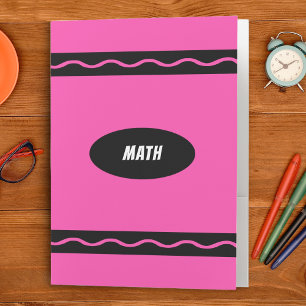 Pink Crayon Math Class Student School Subject Pocket Folder