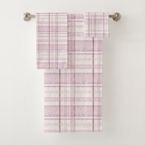 Pink crazy checks pattern bath towel set