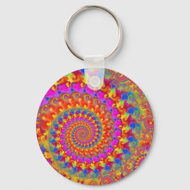 Pink Crazy Fractal Keychain (Front)