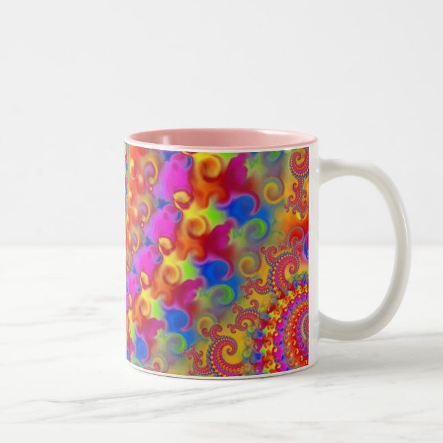 Pink Crazy Fractal Two-Tone Coffee Mug (Right)