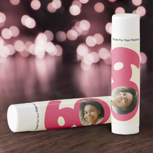 Pink cream 60 name and photo 60th Birthday favor Lip Balm