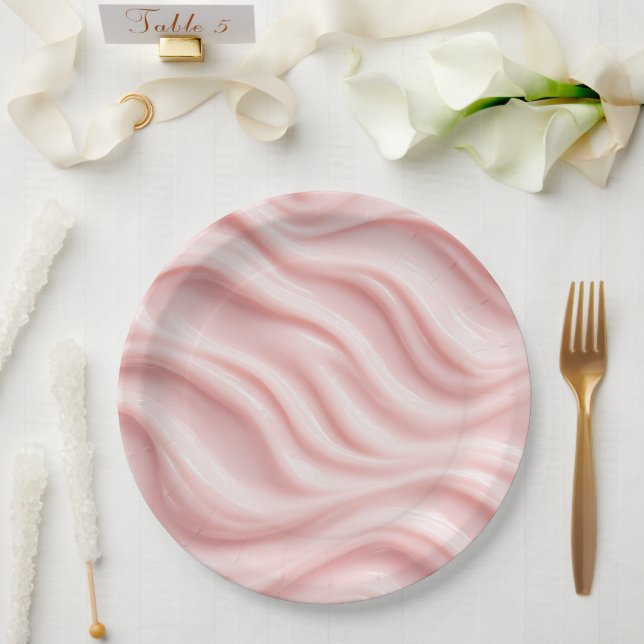 Pink Cream Abstract Design Paper Plates (Wedding)