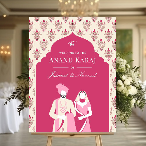 Pink Cream Anand Karaj Sikh Wedding Welcome Sign