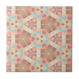 Pink Cream And Brown Abstract Geometric Pattern  Ceramic Tile