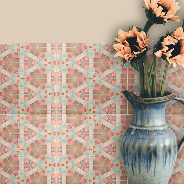 Pink Cream And Brown Abstract Geometric Pattern  Ceramic Tile (Creator Uploaded)