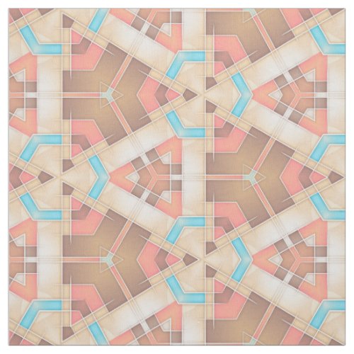 Pink Cream And Brown Abstract Geometric Pattern Fabric