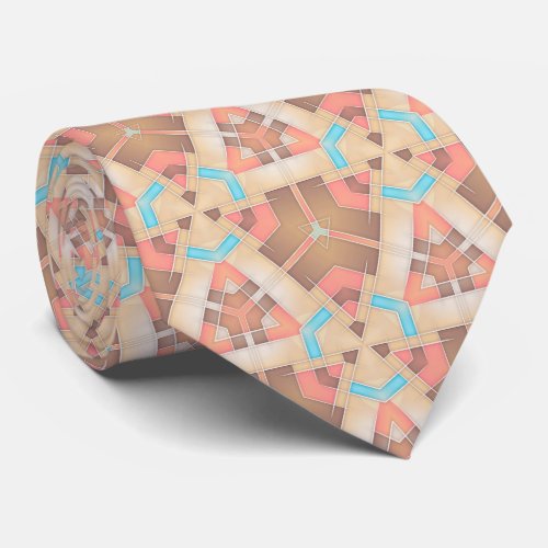 Pink Cream And Brown Abstract Geometric Pattern Neck Tie