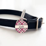 Pink, Cream And Gray Plaid Pattern & Custom Name Pet ID Tag<br><div class="desc">Lovely pink,  cream beige and dark gray color scheme plaid / tartan pattern. The front has a personalizable text area for the name of the pet and on the back there is another personalizable text area for a phone number.</div>