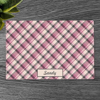 Pink, Cream And Gray Plaid Pattern & Custom Name Placemat