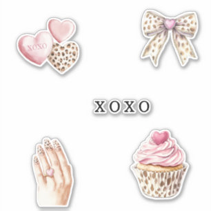 Pink Cream Animal Bow Cupcake Hearts Birthday Sticker