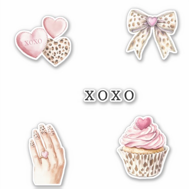 Pink Cream Animal Bow Cupcake Hearts Birthday Sticker (Front)