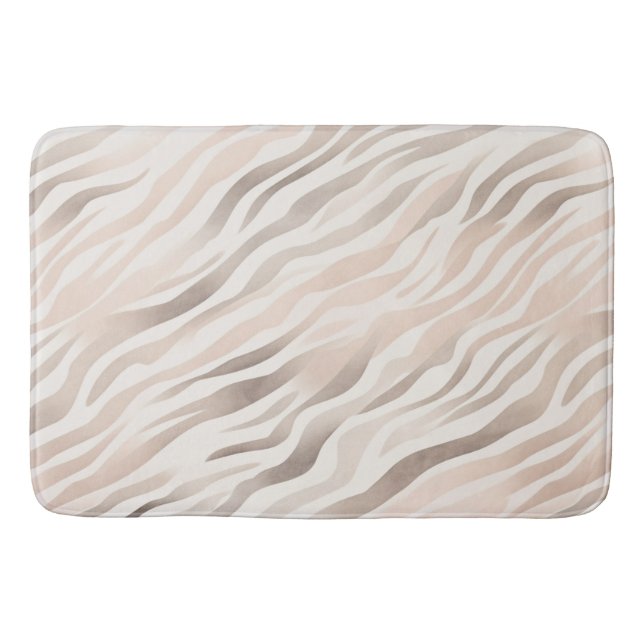 Pink Cream Beige Zebra Animal Print Bath Mat (Front)