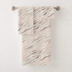Pink Cream Beige Zebra Animal Print Bath Towel Set