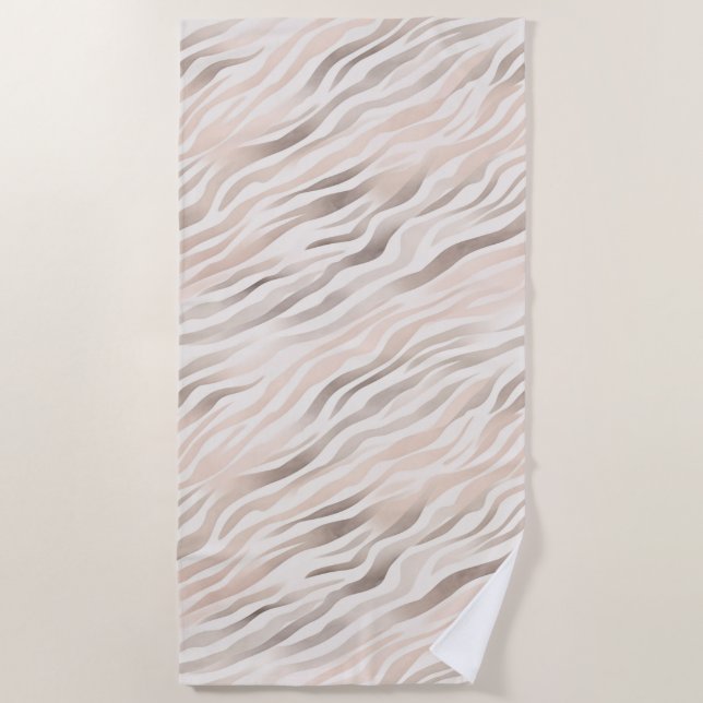 Pink Cream Beige Zebra Animal Print Beach Towel (Front)