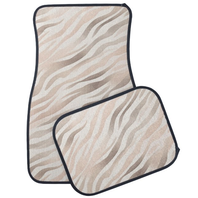 Pink Cream Beige Zebra Animal Print Car Floor Mat (Set)