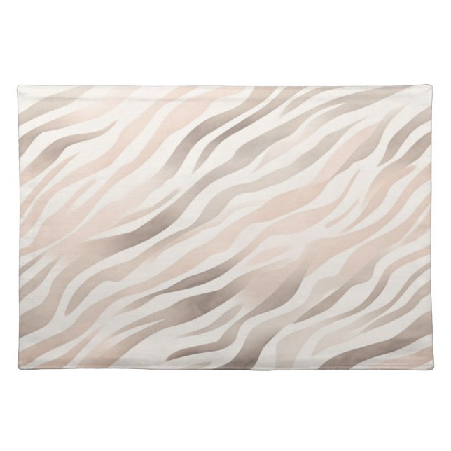 Pink Cream Beige Zebra Animal Print Cloth Placemat (Front)