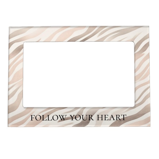 Pink Cream Beige Zebra Animal Print Magnetic Frame (Front)