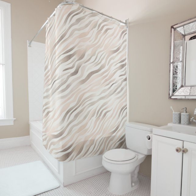 Pink Cream Beige Zebra Animal Print Shower Curtain (In Situ)