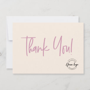 Pink Cream black Company Logo Social Thank You Card