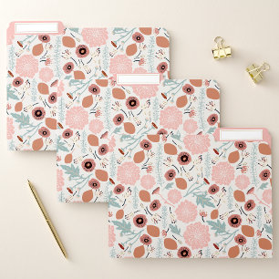 Pink Cream Blue Floral Pattern File Folder