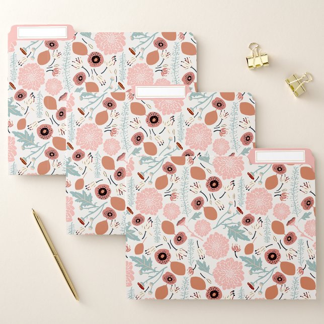 Pink Cream Blue Floral Pattern File Folder (Playful Pink Cream Blue Floral Pattern from Jenn Steffen for Studio Posies. )