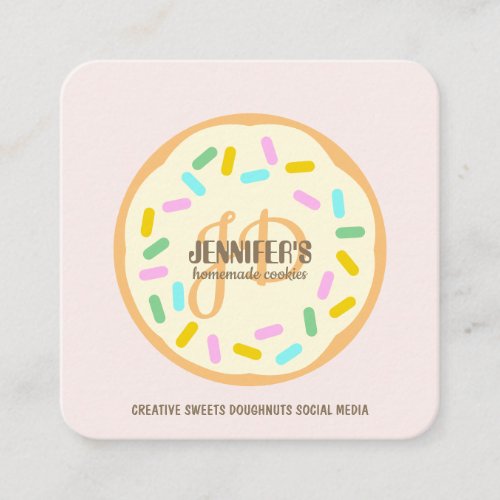 Pink Cream Blush Baked Creative Cookies Doughnut Square Business Card