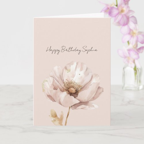Pink Cream Blush Flower Birthday Card