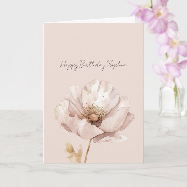 Pink Cream Blush Flower Birthday Card (Orchid)
