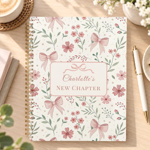 Pink Cream Bow Floral New Chapter Planner