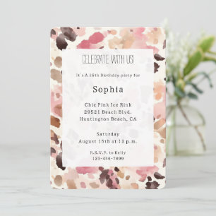 Pink Cream Brown Leopard Birthday Invitation