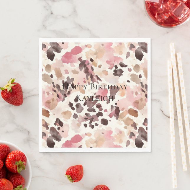 Pink Cream Brown Leopard Birthday Napkins (Insitu)