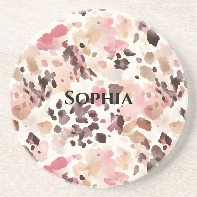 Pink Cream Brown Leopard Christmas Coaster (Front)