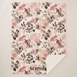 Pink Cream Brown Leopard Christmas Sherpa Blanket