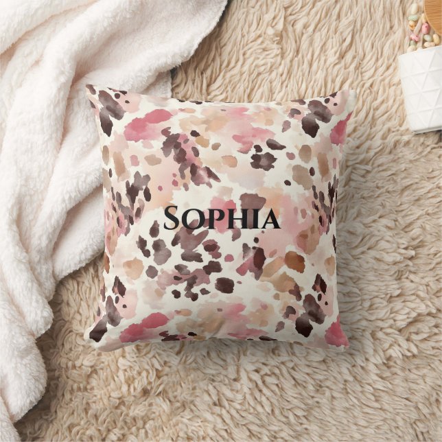 Pink Cream Brown Leopard Christmas Throw Pillow (Blanket)