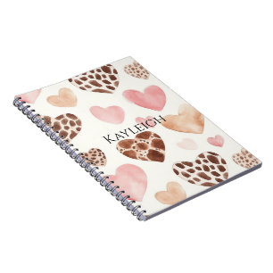 Pink Cream Brown Leopard Hearts Birthday Notebook