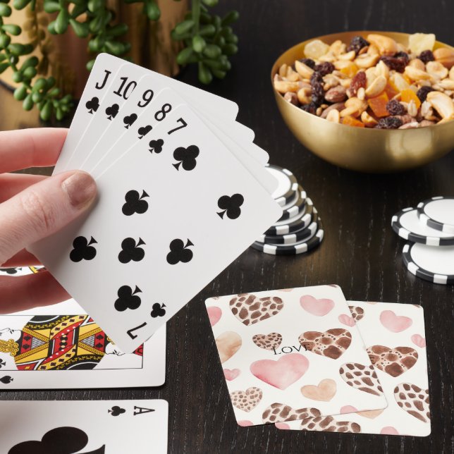 Pink Cream Brown Leopard Hearts   Poker Cards (In Situ)