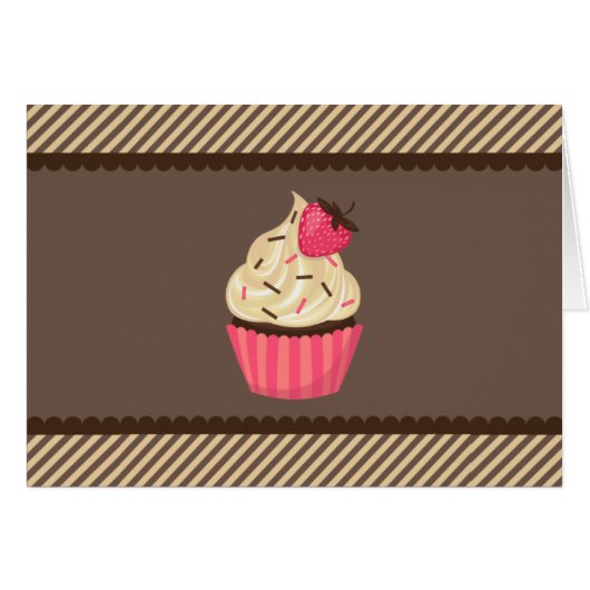 Pink Cream Brown Stripes Strawberry Cupcake (Front Horizontal)