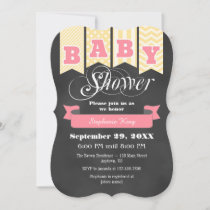 Pink Cream Chalkboard Flag Baby Shower Invite